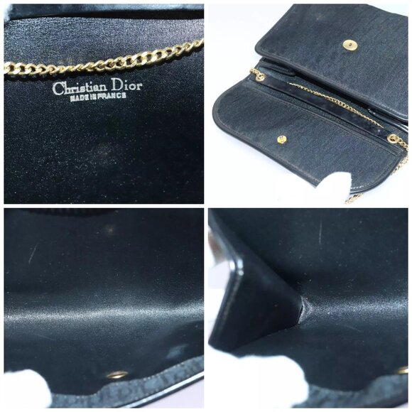 Christian Dior Trotter Canvas Chain Shoulder Bag Gold Black Auth - Picture 13 of 14